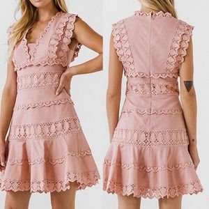 Endless Rose Dusty Pink Lace Trim Plunging Dress.